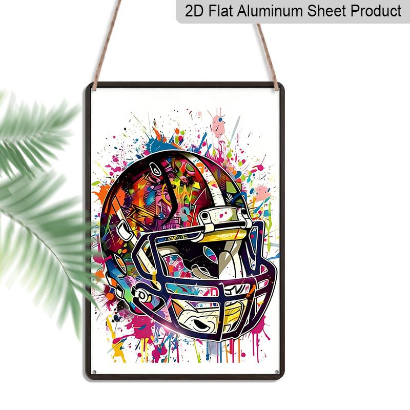 2D Flat, Vintage American Football Graffiti Aluminum Metal Wall Art Sign - 12x8 Inch Aluminum Retro Decor, Vibrant Color Splash Design for Home
