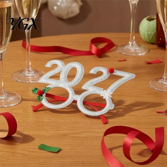 Joyful Atmosphere Party Gear 2 Pcs 2027 New Year Eyeglasses, Plastic Glitter Number Glass Frame, Durable Wear Shiny Unisex Headband for Eve