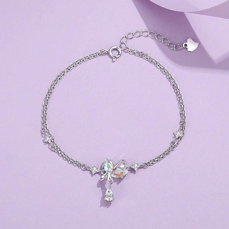 Tichia Moonlight Lover S925 Sterling Silver Bracelet with Dreamy Cubic Zirconia Moon Bow. S925 Silver
