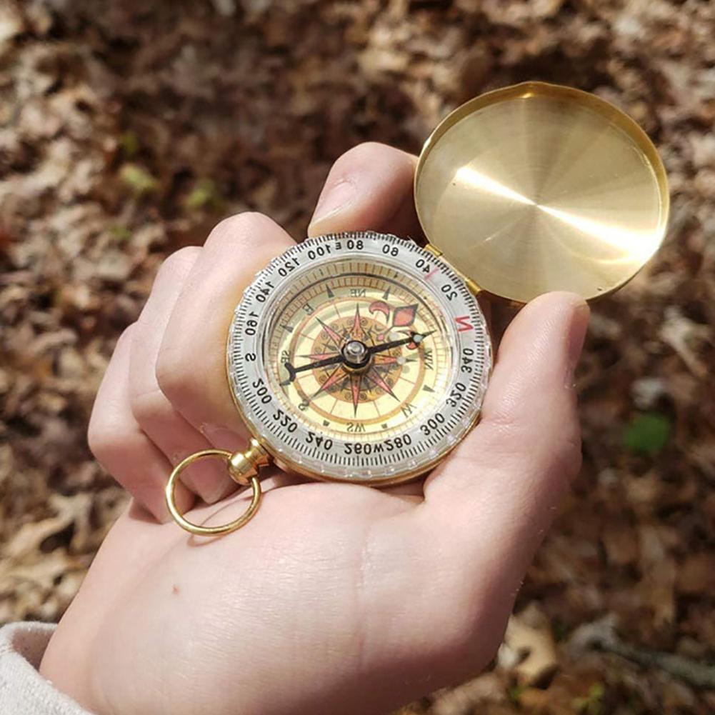G50 Compass Pure Copper Pocket Watch Multifunctional Covered Luminous Retro Flip Cover Compass For Outdoor Hiking