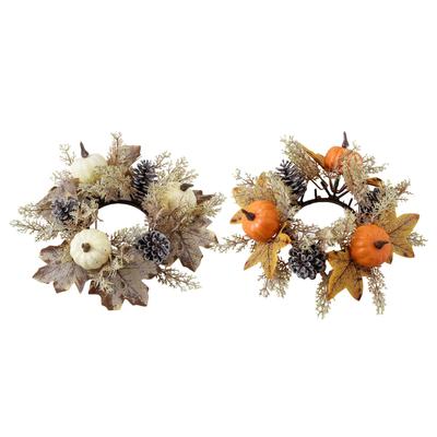 Thanksgiving Candle Ring, Artificial Leaves Pumpkin Wreath, Candle Garland Rings for Festival Fall Living Room Cafe Decor