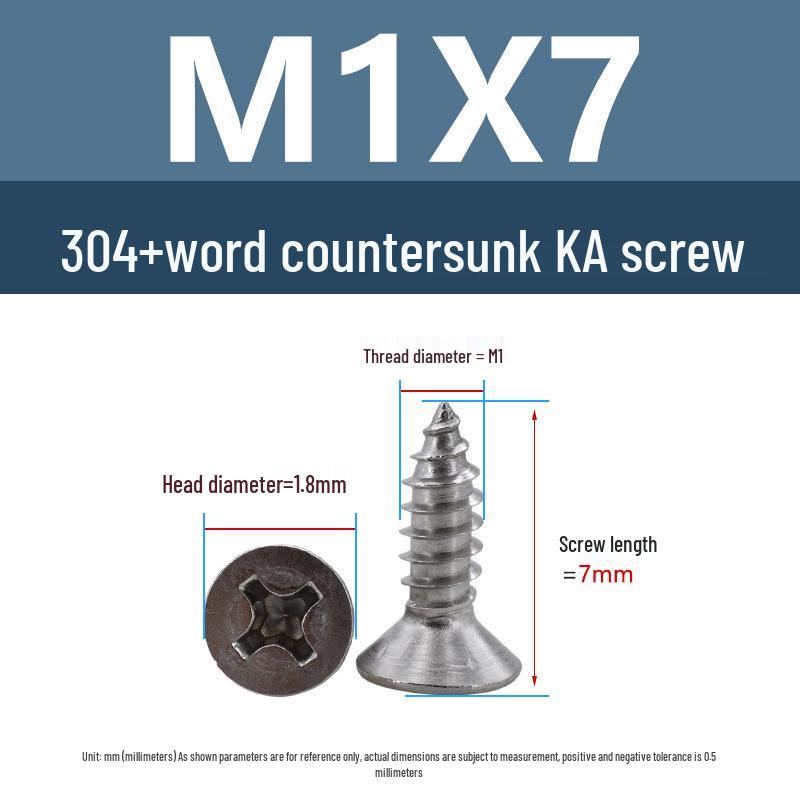 Yigu 304 Stainless Steel Phillips Flat Head Self-Tapping Screws M1-M2.5