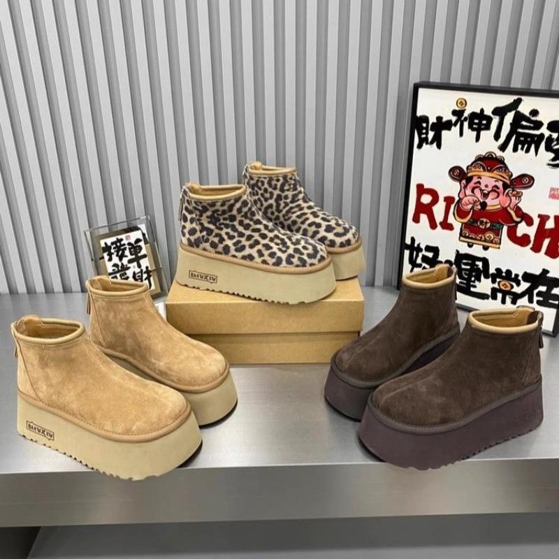 Women's fashion thick sole lightweight winter warm snow boots plush lining non-slip wear casual outdoor sports furry mouth cotton boots