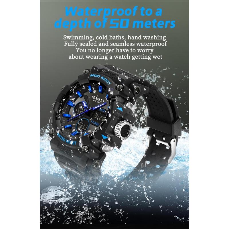 SANDA Fashion Sports Casual Electronic Man Watch Dual Digital Display Luminous Waterproof Multi-functional Watches for Men