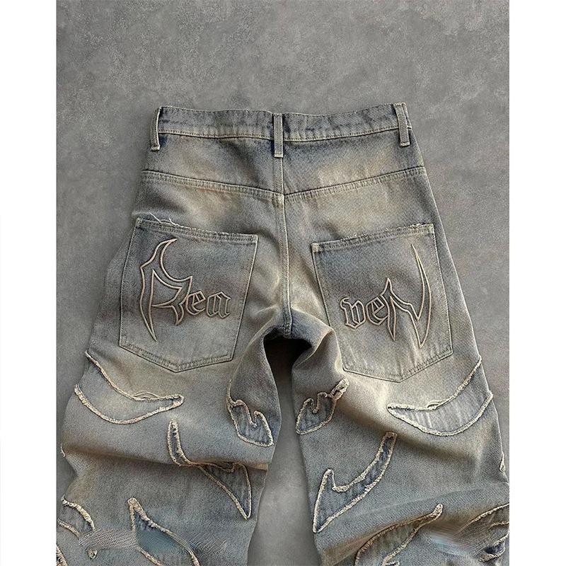 Męskie Luźne Dżinsy Proste z Przetarciami w Stylu Vintage od Modnej Amerykańskiej Marki