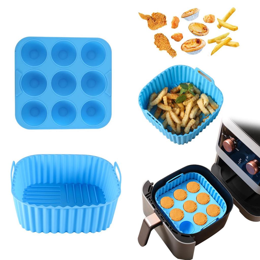 Square Silicone Air Fryer Baking Pan Set - Non-Stick, High-Temperature Resistant, Food-Grade, Perfect for Cakes & Desserts