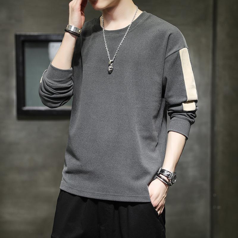 Warm Tops for Men's Sweatshirts for Autumn Wear for Youth Round Neck Loose Base Shirt German Velvet Casual Long-sleeved T-shirt for Men