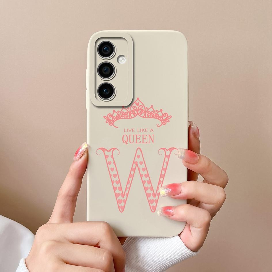 Case Phone Cover For Samsung Galaxy A55 S24 Ultra S24+ A15 M15 F15 Bumper Fashion A-Z Crown Letters Cases Matte Liquid Soft Silicone Capas For Samsung