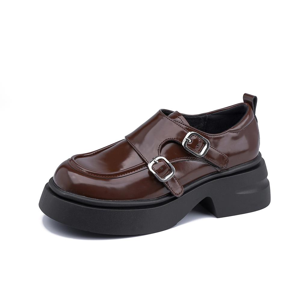 Grape mother spring new retro small leather shoes women's 2025 college style small thick-soled heightening loafers shallow mouth