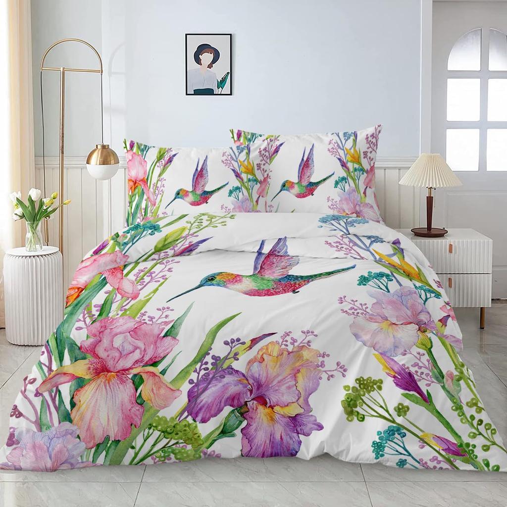 Hummingbird Flower Quilt Cover Bedding Digital Independent Station Kit Three-Piece Set