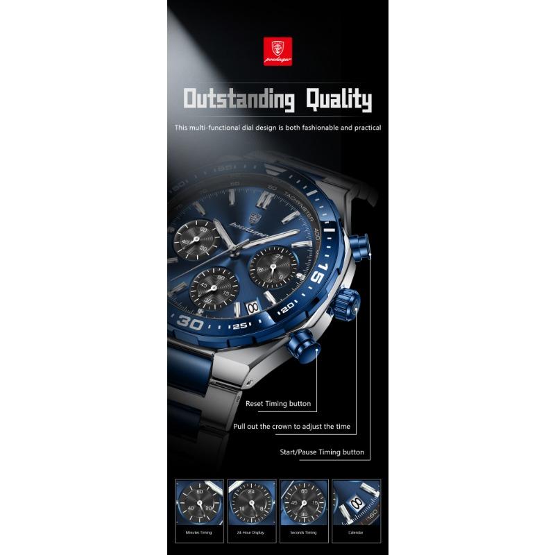 POEDAGAR Top Luxury Man Wristwatch Date Waterproof Luminous Chronograph Watch for Men Stainless Steel Quartz Watches Reloj