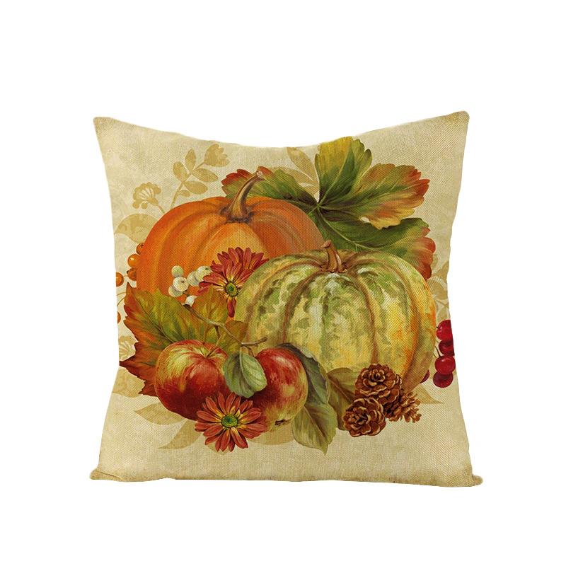 Thanksgiving Cushion Cover Pumpkin Print Harvest Polyester Cushion Cover Office Sofa Cushion Cover