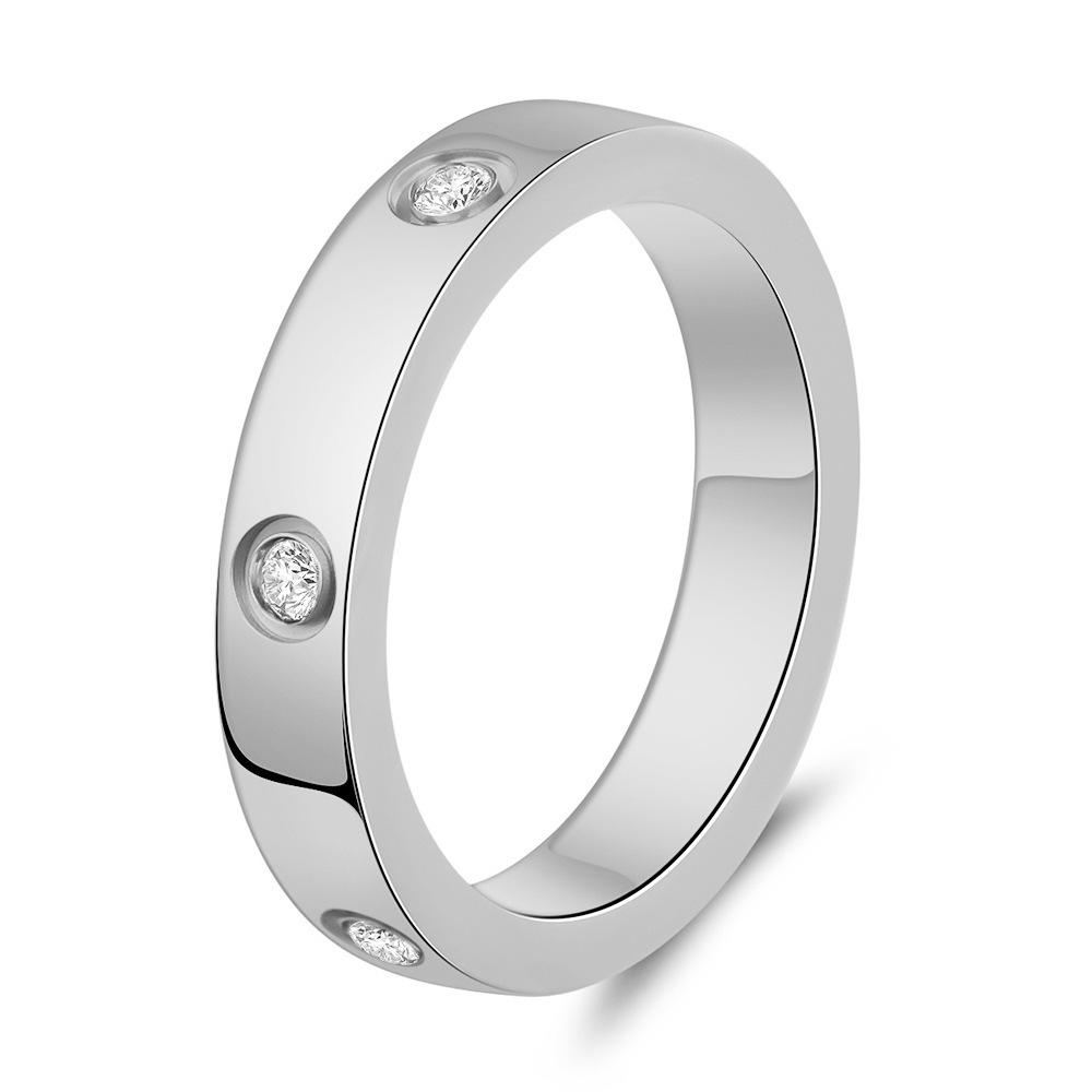 European & American 4MM Zircon Trio Tone Stainless Steel Couple Ring