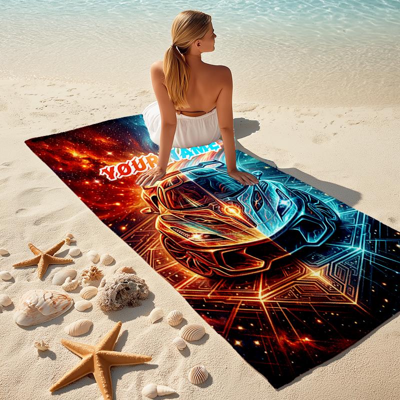1PC Custom Name Space Fusion" Beach Towel Highly Absorbent And Sand-Resistant Towel for Swimming, Pool, Yoga, And Travel Lightweight