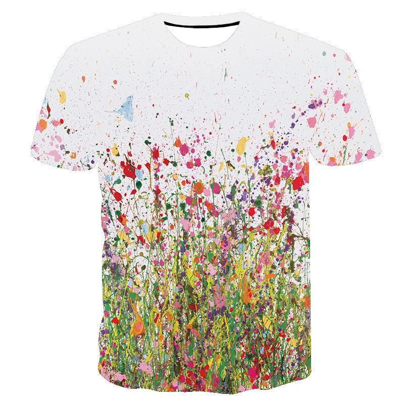 Oil Painting Series Digital 3D Printed Women's Short Sleeve T-shirt Flower Abstract Round Neck T-shirt
