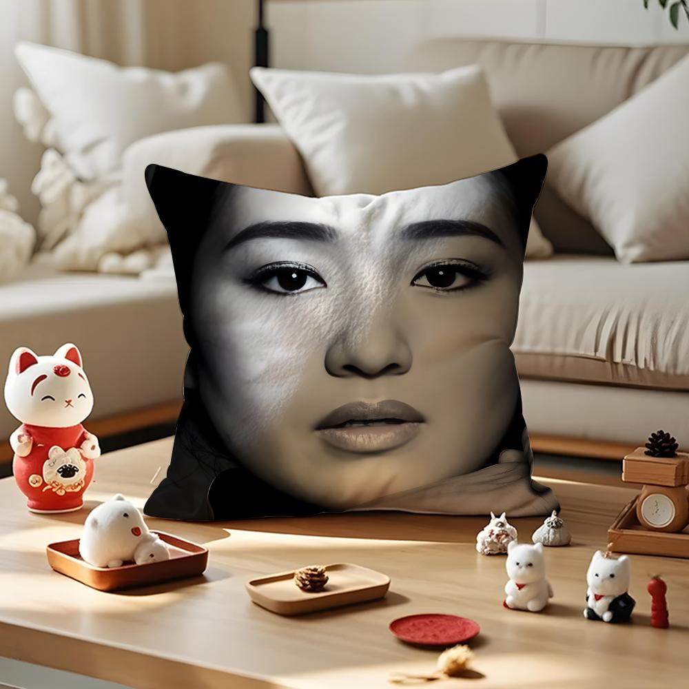 Gong Li Actress Cushion Cover Antidustmite Pillowcase Invisible Zipper Silky Short Plush Sofa Cushion Cover