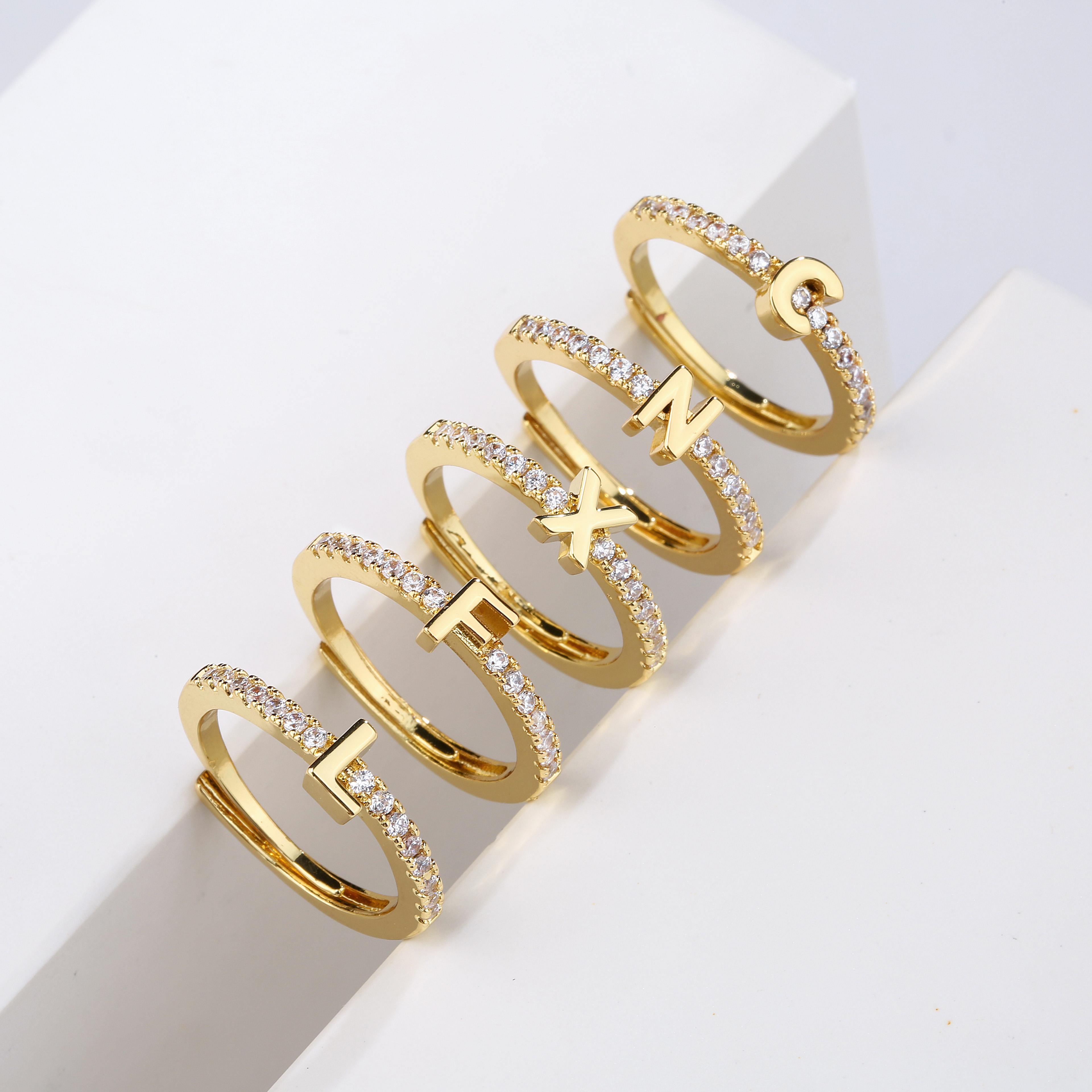 

HECHENG,Fashion Initials Letter Ring Women Classic Simple Opening Finger Ring For Women Party Jewelry Gift A золотой
