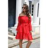 Spring and Autumn Women's Dress Elastic Neck Long Sleeve with Lining and Belt Strapless Dresses