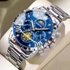 BINBOND Trend Fashion Men Watches Fine Steel Original Brand Quartz Wristwatch for Man Flywheel Chronograph Moon Phase Waterproof