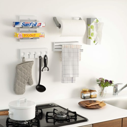 Belca FLAT In Kitchen Magnetic Wrap & Tissue Holder, Set of 2 (Each 2.2" W X 2.1" D X 2.1" H), White, Flat In Wall Storage, FK-WTW