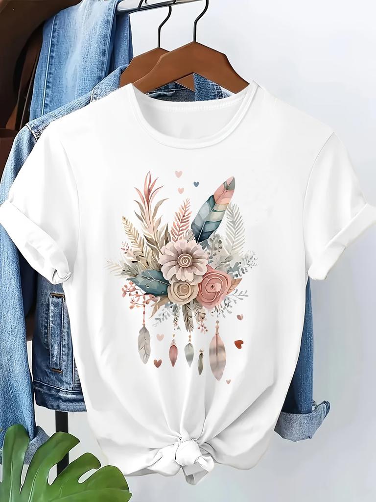 90s T Shirt Love Heart Feather Graphic Print Tshirt Short Sleeve Crew Neck Casual Top Summer Spring Unisexs Clothing Top Tee