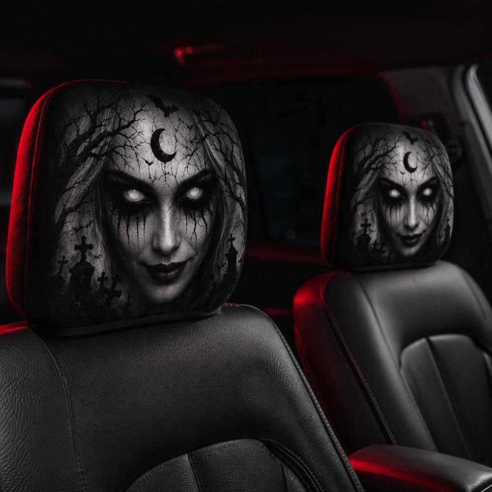 2Pcs Cartoon Car Headrest Covers Exaggerated Car Seat Headcover Halloween Christmas Holiday