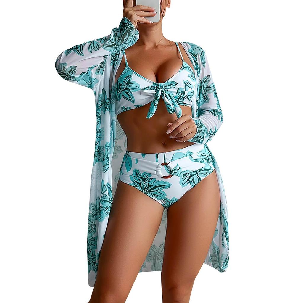 Damen-Badeanzug-Set mit sexy Split-Print und langem Rock (3 Sätze)