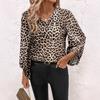 Women's spring new trend loose v-neck leopard print casual long-sleeved top