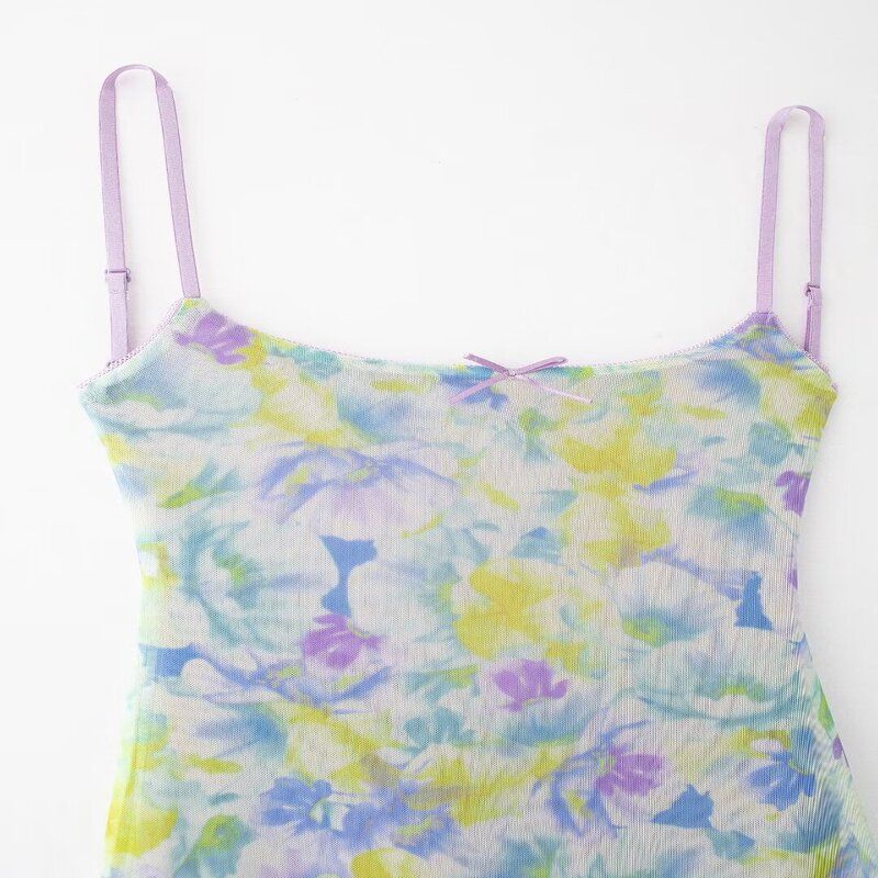 Fashion Style 2024 Autumn New Women's Strap Tie-Dyed Contrast Color Midi Skirt Dress Dress 5039265