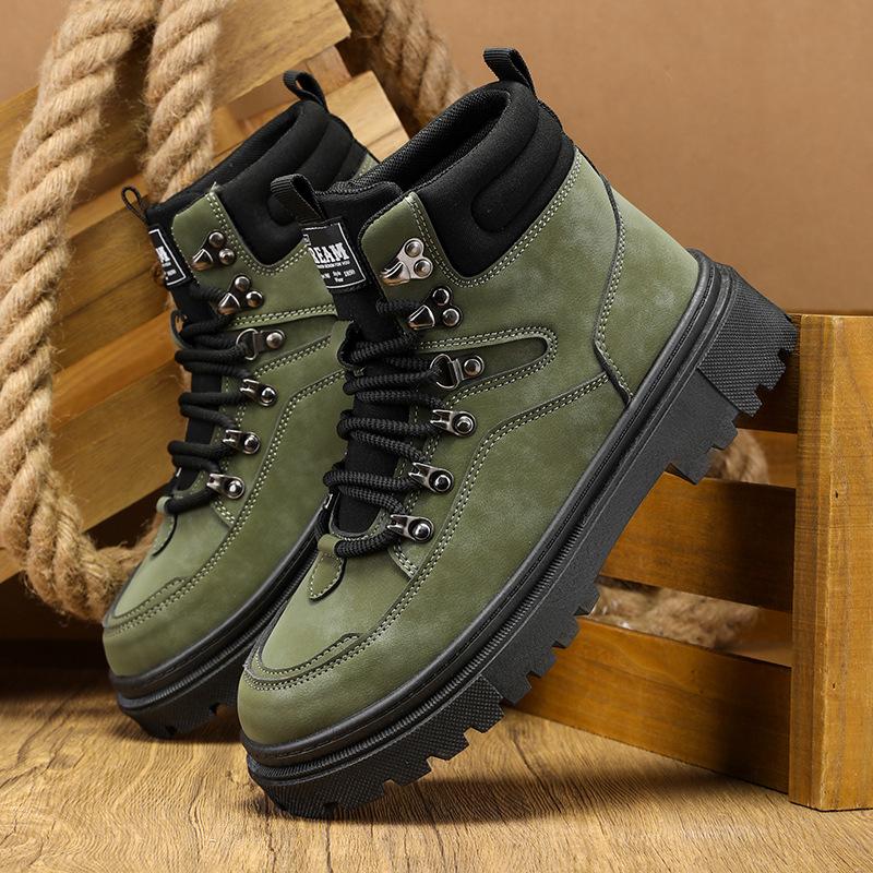 Luksusowe męskie buty Modne wysokie skórzane buty Outdoorowe casualowe botki Antypoślizgowe buty na grubej podeszwie Męskie buty na platformie Botas