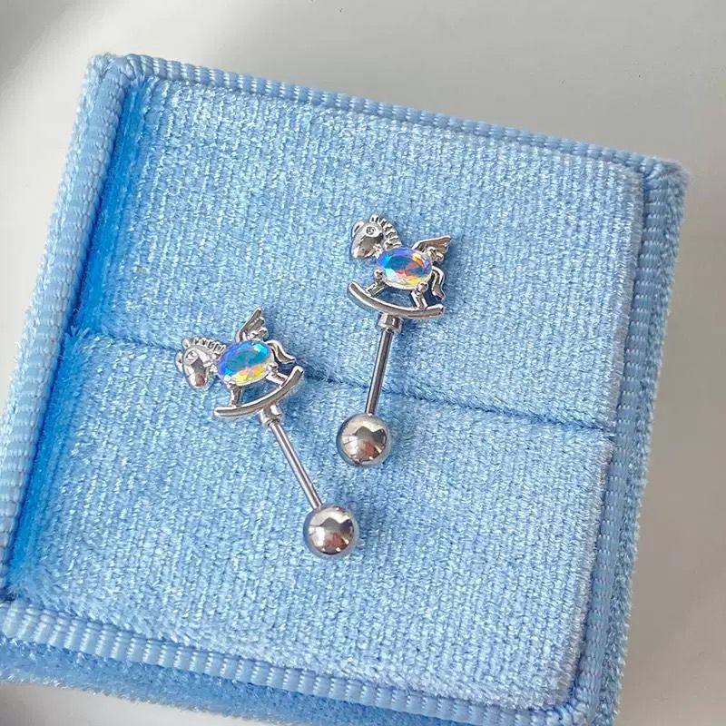 Sweet Rainbow Pony Stainless Steel Ear Bone Nail Cute Earrings For Women Body Puncture Accessories