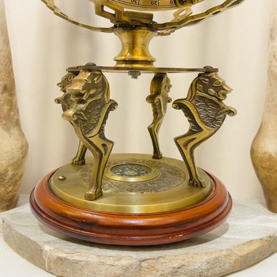 45.72 Cm Brass Armillary Nautical Brass Sphere Globe Engraved Armillary Globe Working Compass In Wooden Base