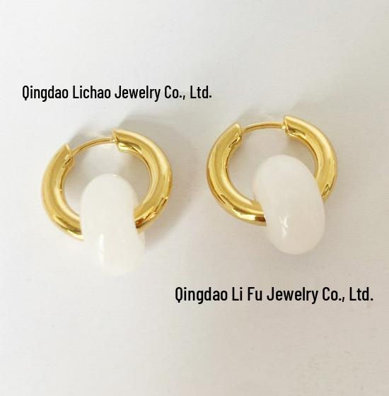 Niche Design Natural Agate Jade Lucky Bead Earrings