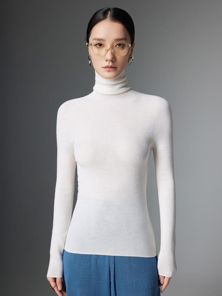 Women's Machine Washable 100% Yangzi Fine Wool Slim Fit High Neck Knitwear Sweater