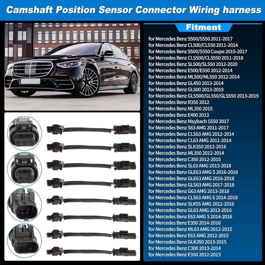 8-teiliges Steckverbinder-Kabelbaum-Kit für Nockenwellensensor 3-PIN & 2-PIN für Mercedes Benz Fahrzeuge mit 4,7L M278 Motor 2011-2020