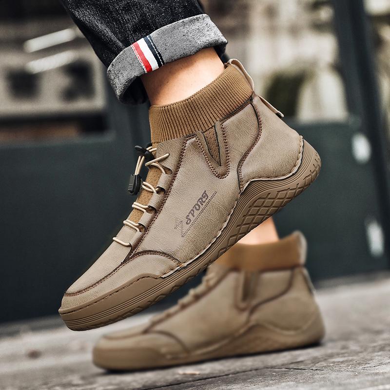 Men's tooling boots autumn and winter new high-top soft leather Martin boots men's retro British desert casual short boots