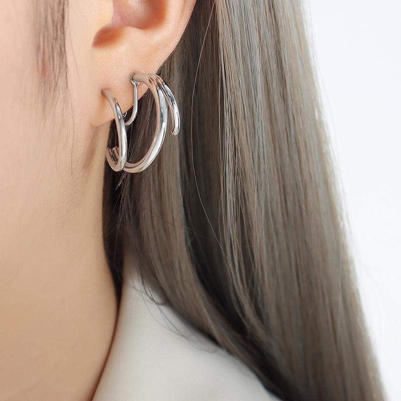 Elegant Geometric Non-Pierced Titanium Steel Earrings for Women