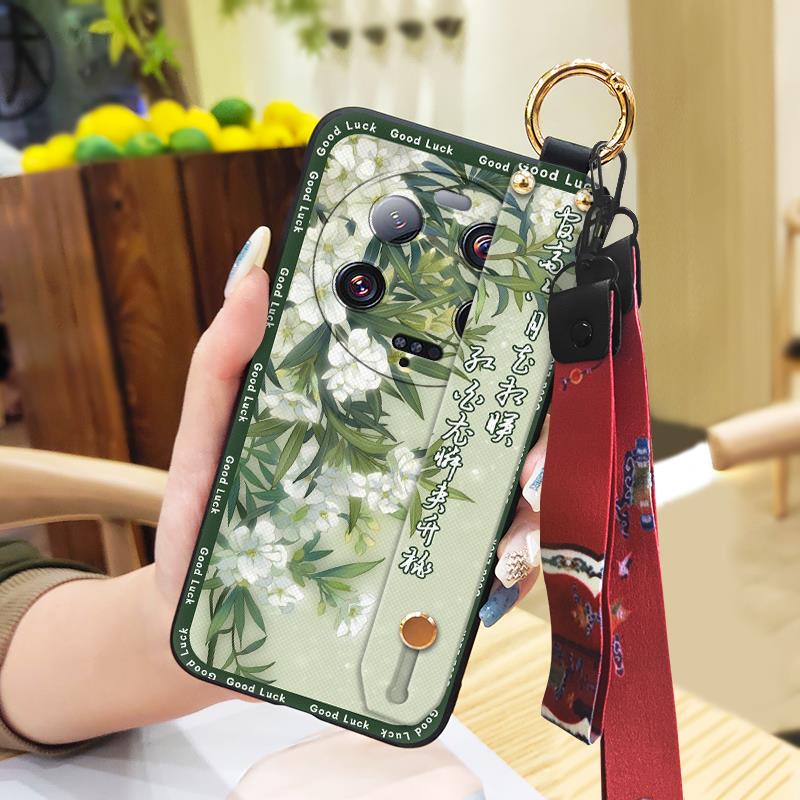 Anti-dust Kickstand Phone Case For Xiaomi 13 Ultra Back Cover Phone Holder Silicone Durable Lanyard Elderly Lady Fashion