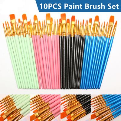 10Pcs Paint Brush Set Nylon Hair Wooden Handle Artist Professional Oil Watercolor Acrylic Painting Brushes DIY Art Supplies