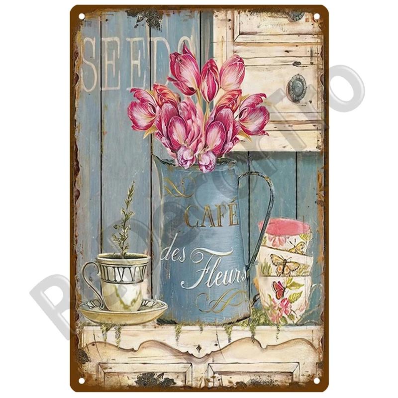 Flower Tin Sign Poster Garden Vintage Wall Poster Metal Sign Decorative Wall Plate Retro Plaque Metal Vintage Decor Accessories