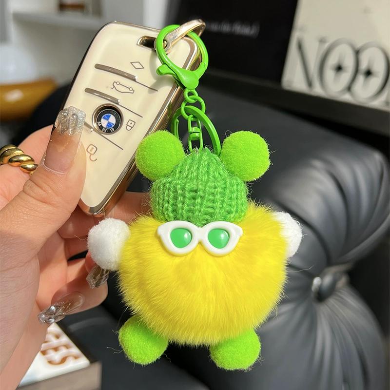 

Милый брелок в виде маленького угольного шарика из кроличьего меха рекс, подвеска для сумки, школьного рюкзака, кукла-уродец, мультяшная кукла, брелок для ключей автомобиля лимонно-желтый