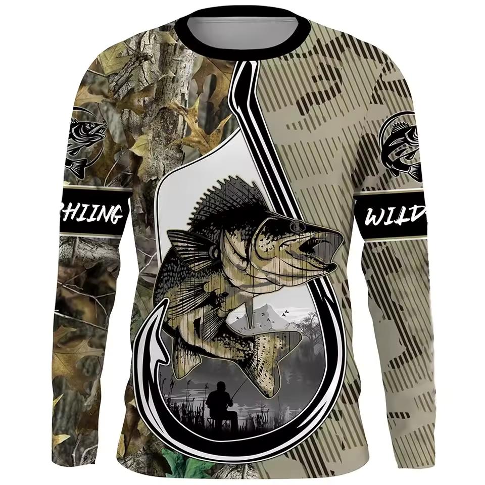 Outdoor Fishing Print Summer Men/Women O-Neck T-shirt Casual Long Sleeve Oversized Pullover Fashion Tops Trend Men Clothing