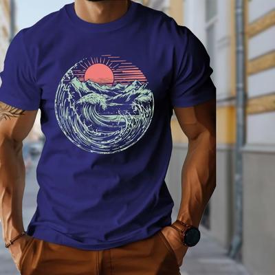New Summer Men's Fashion T-shirt Personality Ukiyo-e Printed Men's T-shirt Top