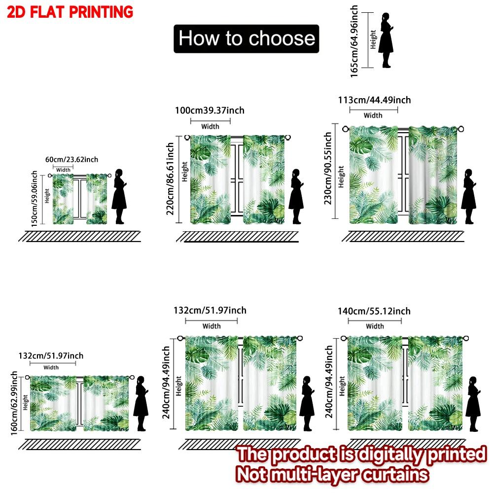2D flat printing 2pcs Window Curtains Tropical Green Leaves Border Digital Printed Polyester Drapes Family Party Perfect for