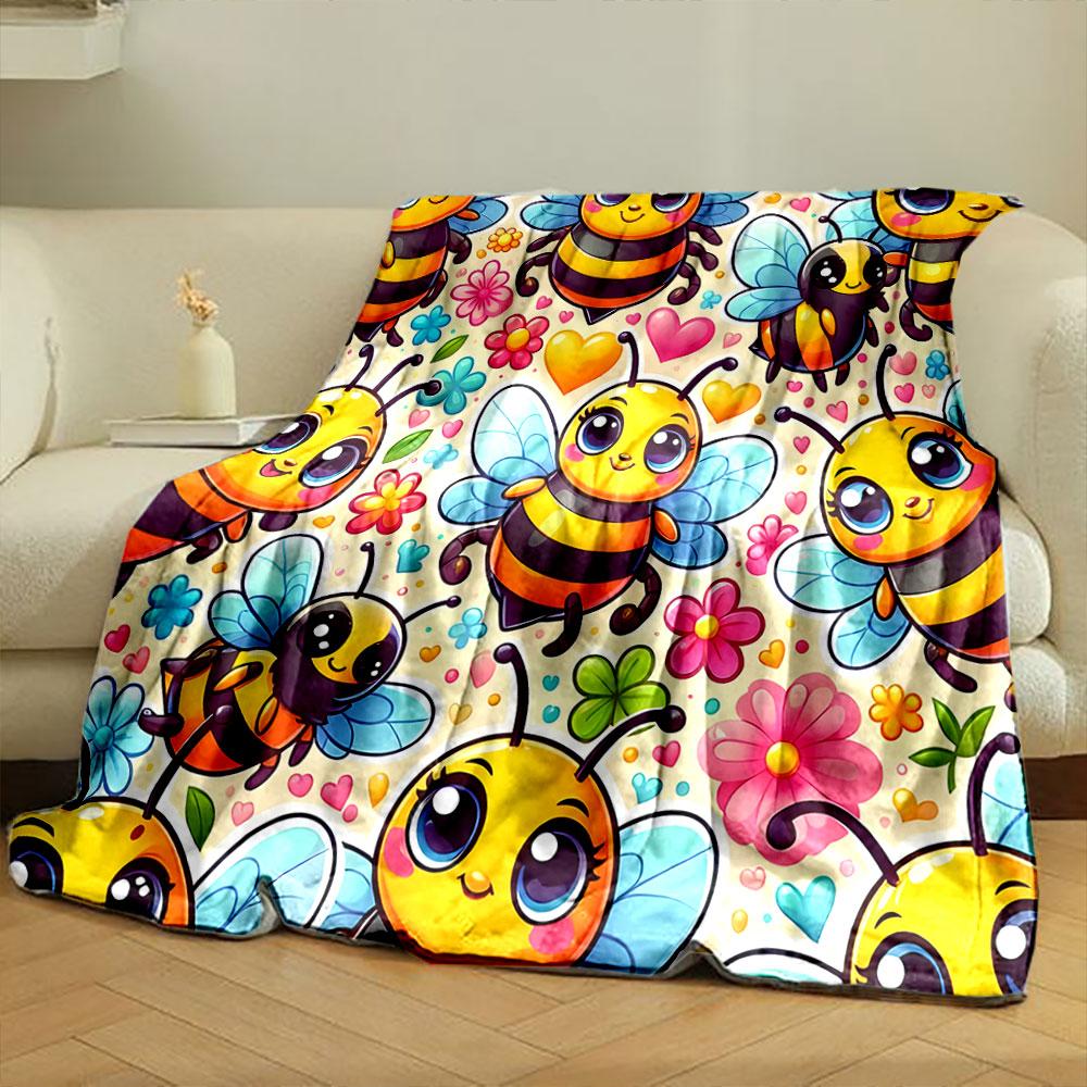 Cute Cartoon Bees and Flowers Print Blanket Soft and Cozy Perfect for the Living Room Bed Sofa or a Nap,gift