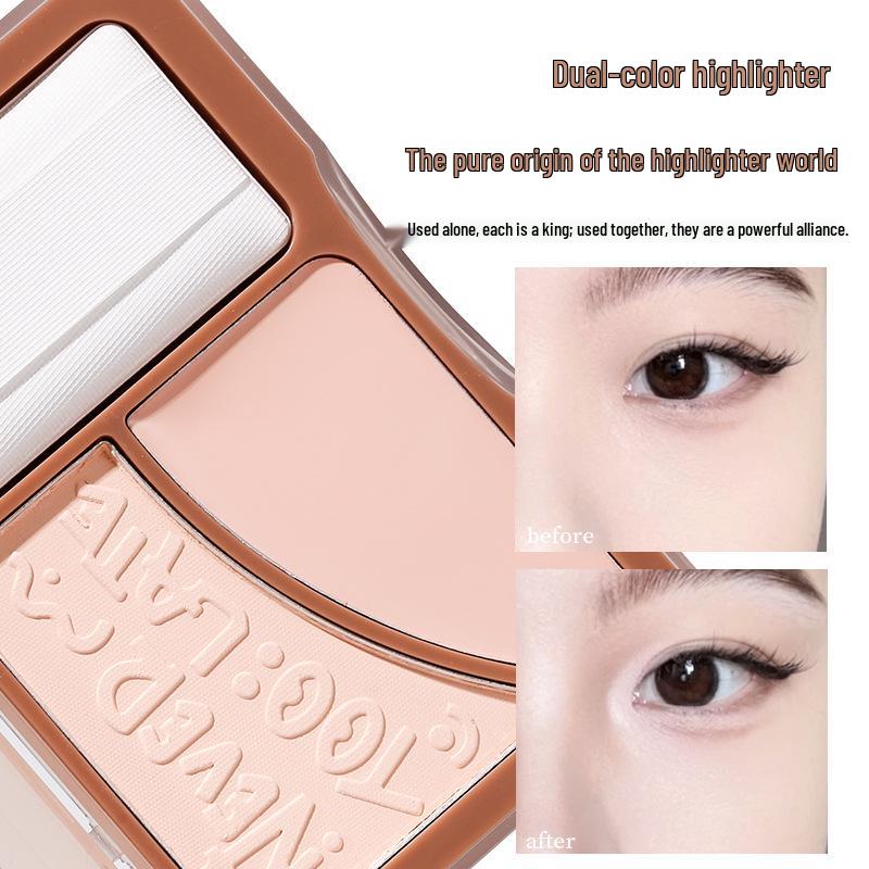 XiXi Dual-Tone Color-Correcting Highlighter Palette: Matte Powder for 3D Brightening, Nose and Face Contouring