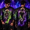 Halloween Punk Long Sleeve T Shirt Men 3D Print Cool Skeleton Guitarist Gradien Lightning Tee Music Festival Party Street Top