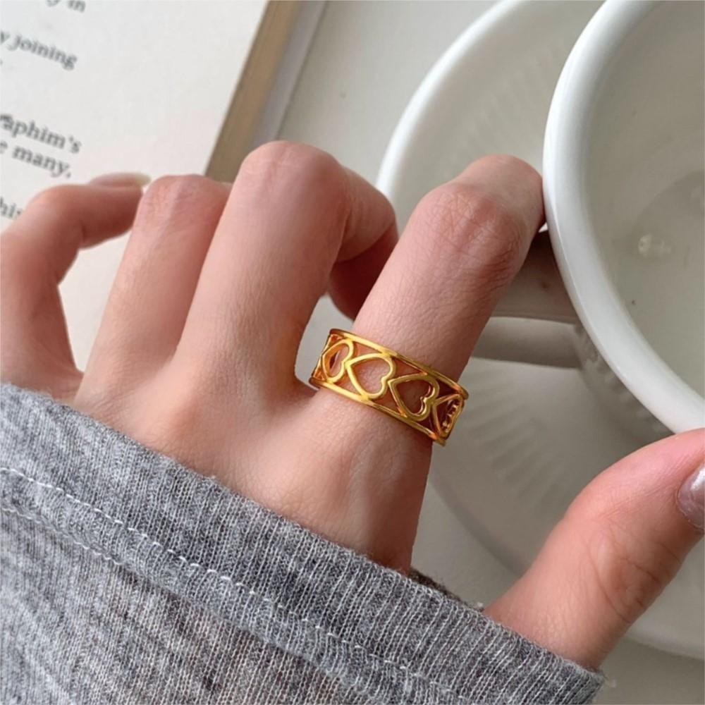 

PANJBJ 925 Sterling Silver Rings for Women Men Couple Love Heart Minimalist Cutout Ring Party Jewelry Gift Prevent Allergy