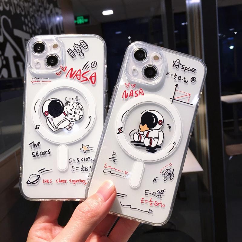 Soft Cute Magsafe Wireless Charge Astronaut Transparent Case For Iphone 14 13 12 11 Pro Max Plus Magnetic Silicone Bumper Cover