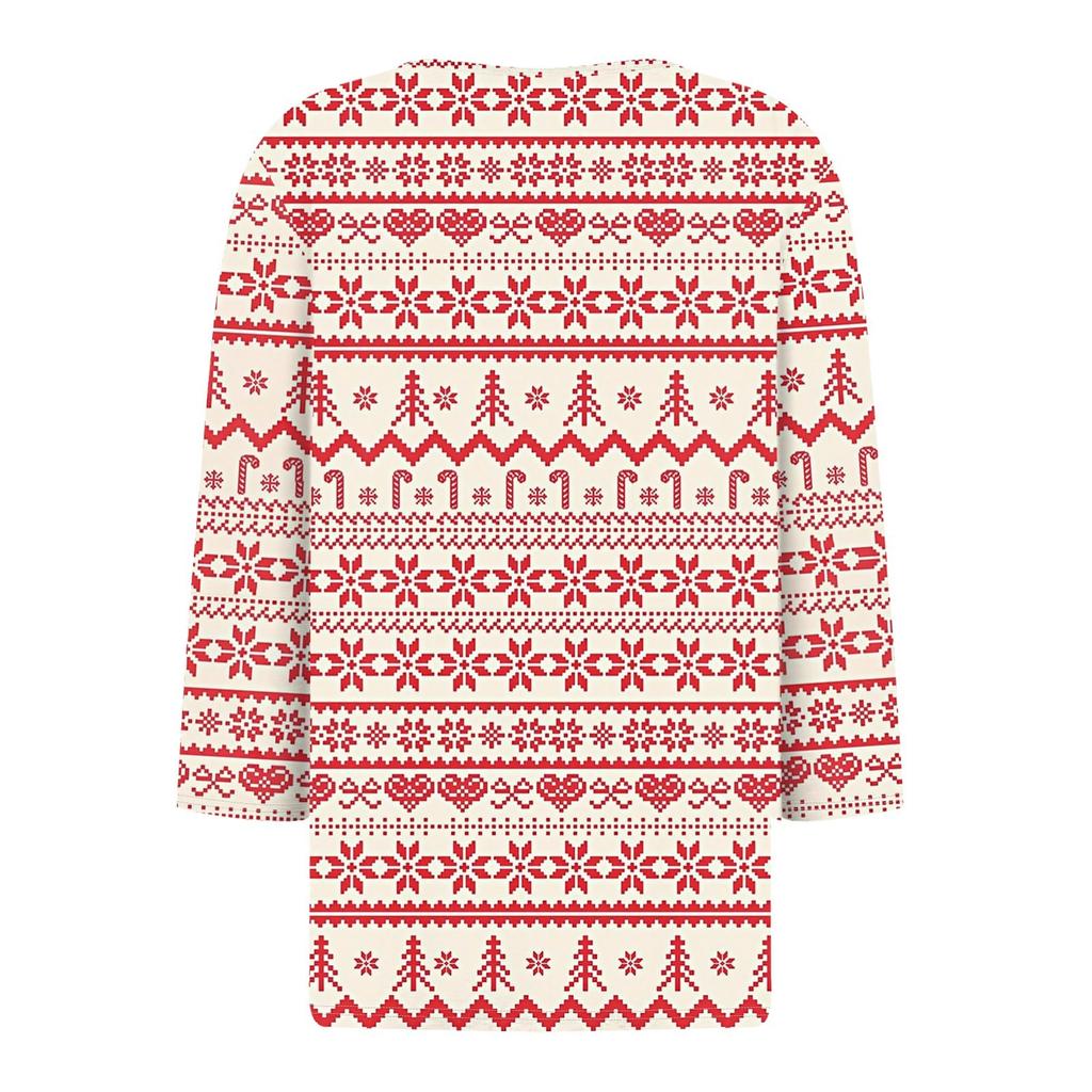 Dámské tričko s vánočním potiskem, knoflíky a 3/4 rukávem, pro každodenní nošení i na víkend, módní základní kousek s výstřihem do V, běžného střihu